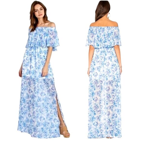 Show Me Your‎ Mumu Dress Women XS Blue White Floral Mama Blues Hacienda Maxi - Picture 1 of 12